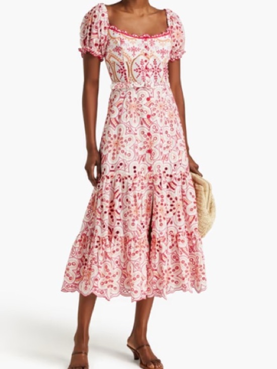 Charo Ruiz Dresses & Skirts - Charo Ruiz Pink & White Embroidered Eyelet Midi Dress WORN TWICE ORIGINALLY 850$